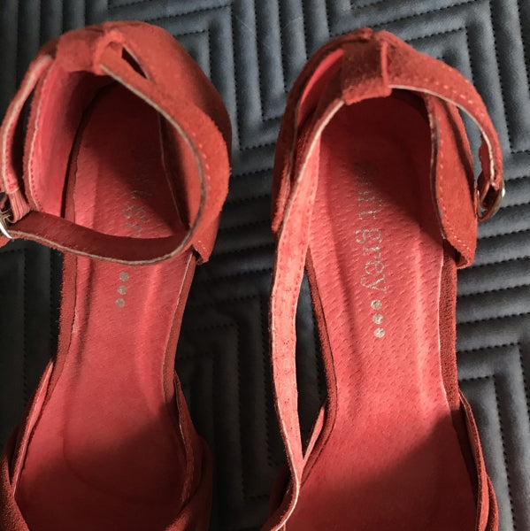 Preloved Pink suede high heel sandals