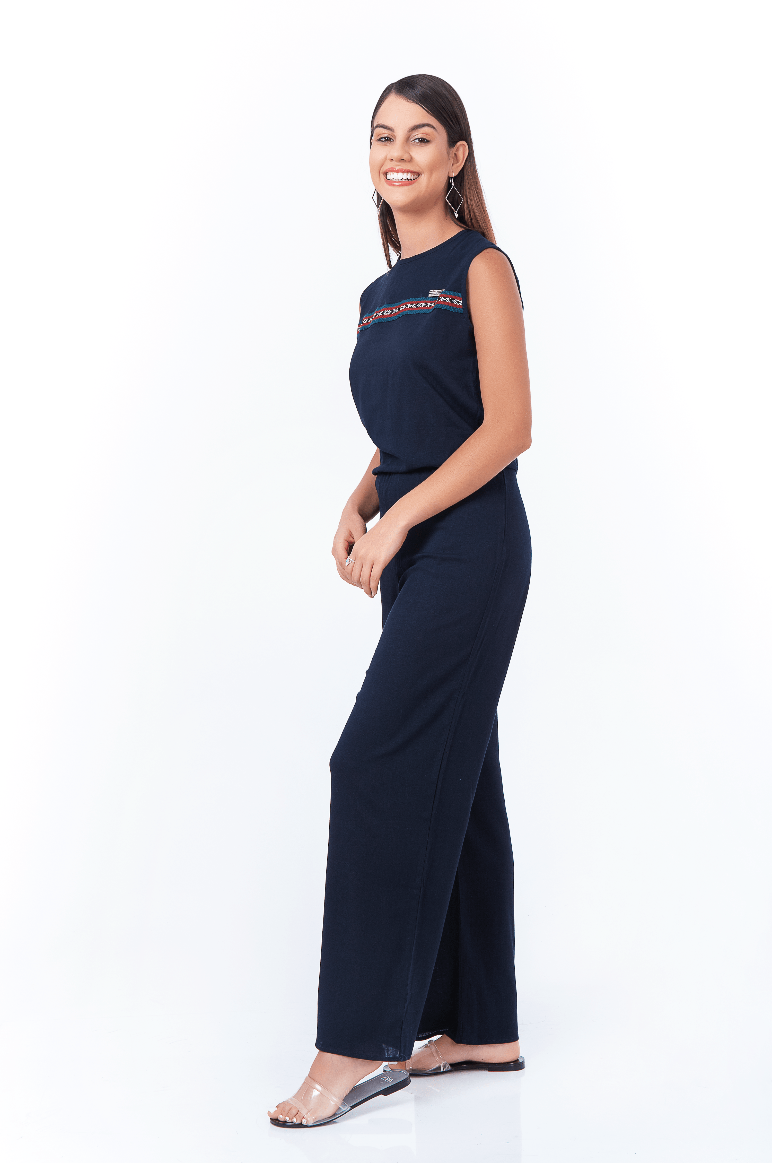 Preloved Navy blue jumpsuit broken eyelet