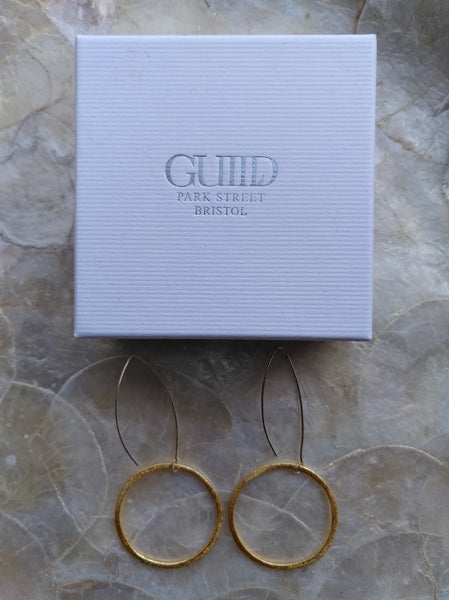 Preloved Handcrafted gold plated textured hoop minimalist drop dangle earrings