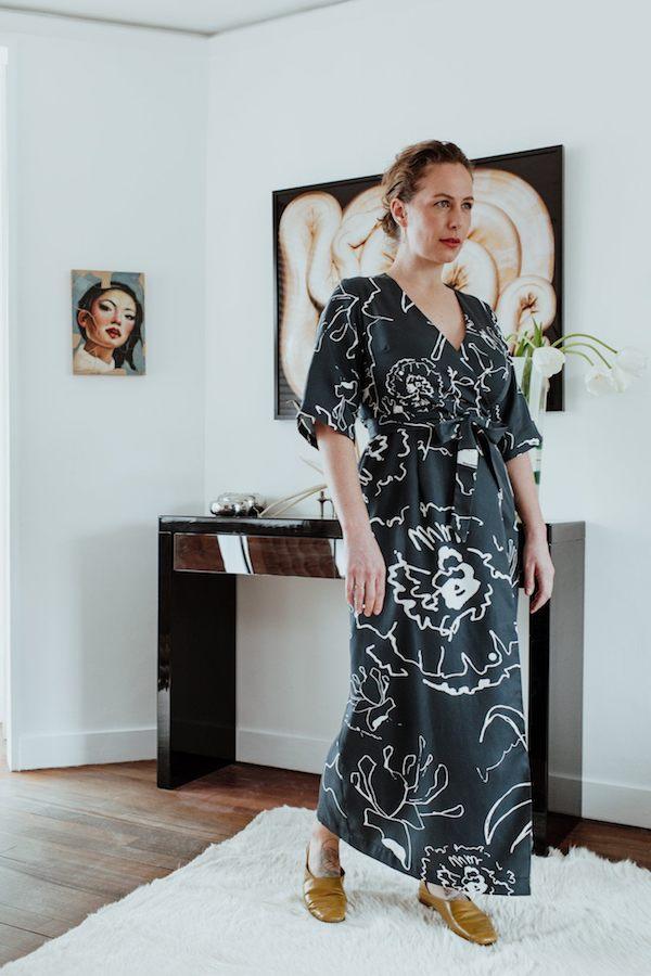 Preloved Birdsong London Navy Blue Printed Wrap Dress