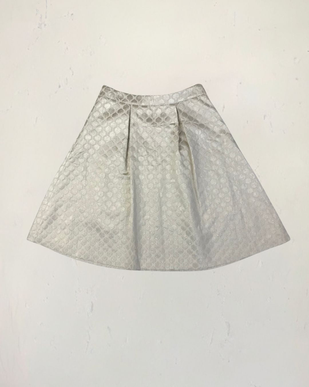 second hand M&S M&S Ivory Gold Metallic Pattern Skirt in Size 14 10 OWNI
