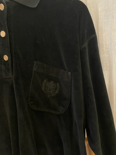 Preloved quater button black suede jumper