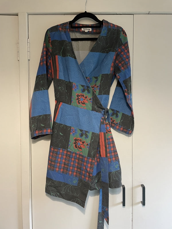 Preloved Birdsong Blue River Patchwork Mini Wrap Dress Sample