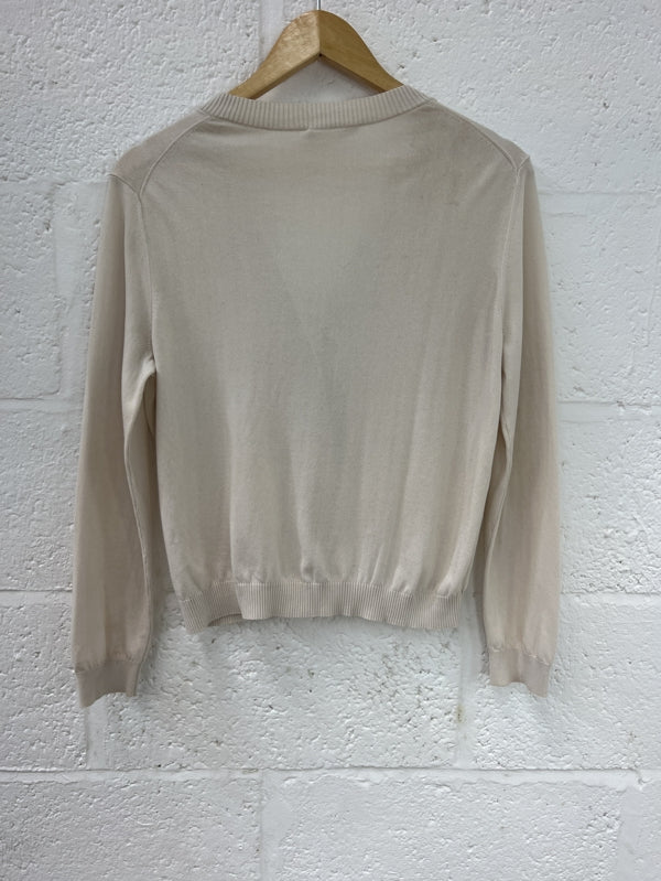 Preloved Tory Burch Logo button fine knit cardigan cream