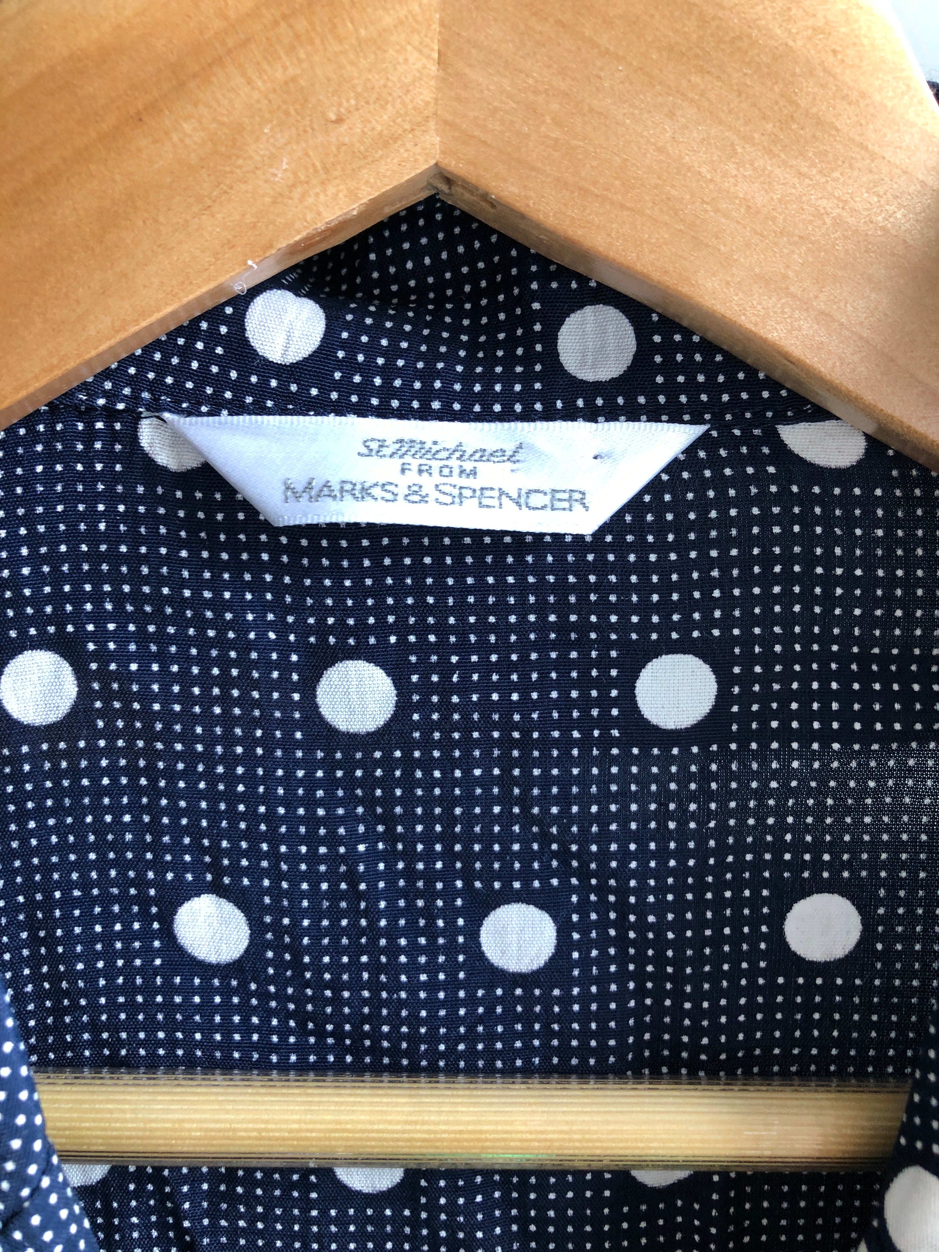 Preloved Navy Polka Dot button down dress