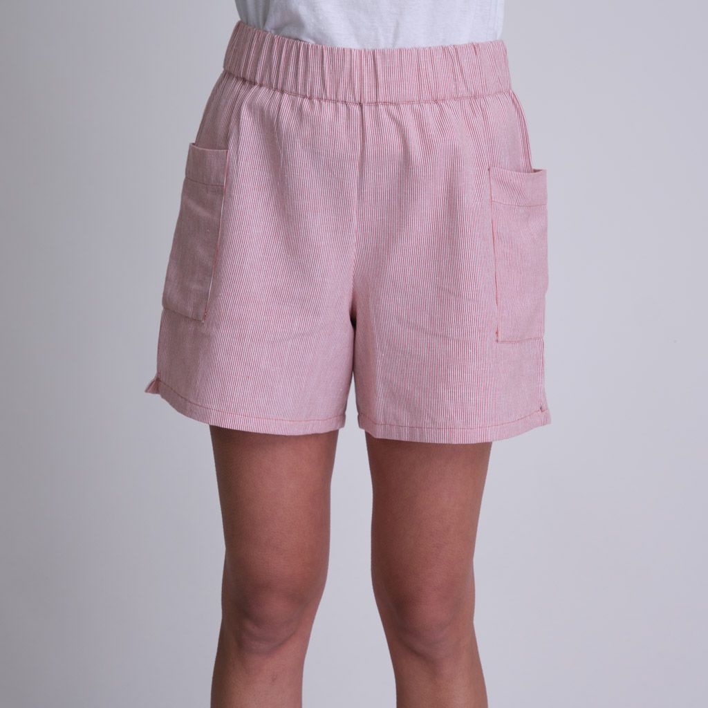Preloved Daria Pull-On Shorts in Rust Stripe