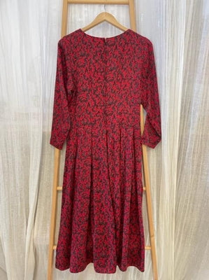 Preloved Red pattern Long sleeve aline dress with puffy sleves
