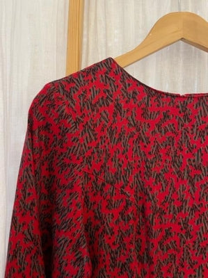 Preloved Red pattern Long sleeve aline dress with puffy sleves