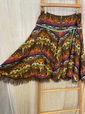 Preloved Whistles silk colourful patterned skirt