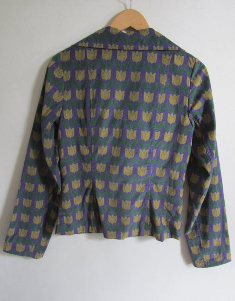 Preloved 70s cord cotton floral tulip print retro vintage blazer jacket UK 10