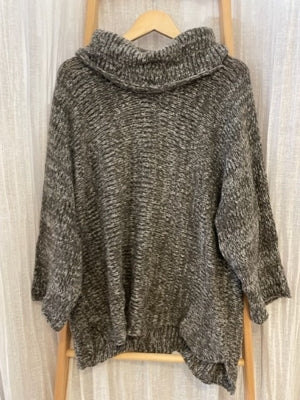 Preloved Chunky Knit Roll Neck Khaki Jumper