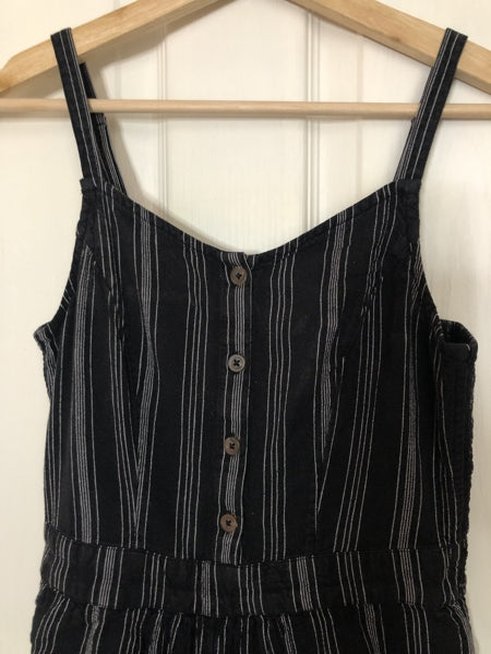 Preloved Black & White stripe cropped leg cotton-linen jumpsuit