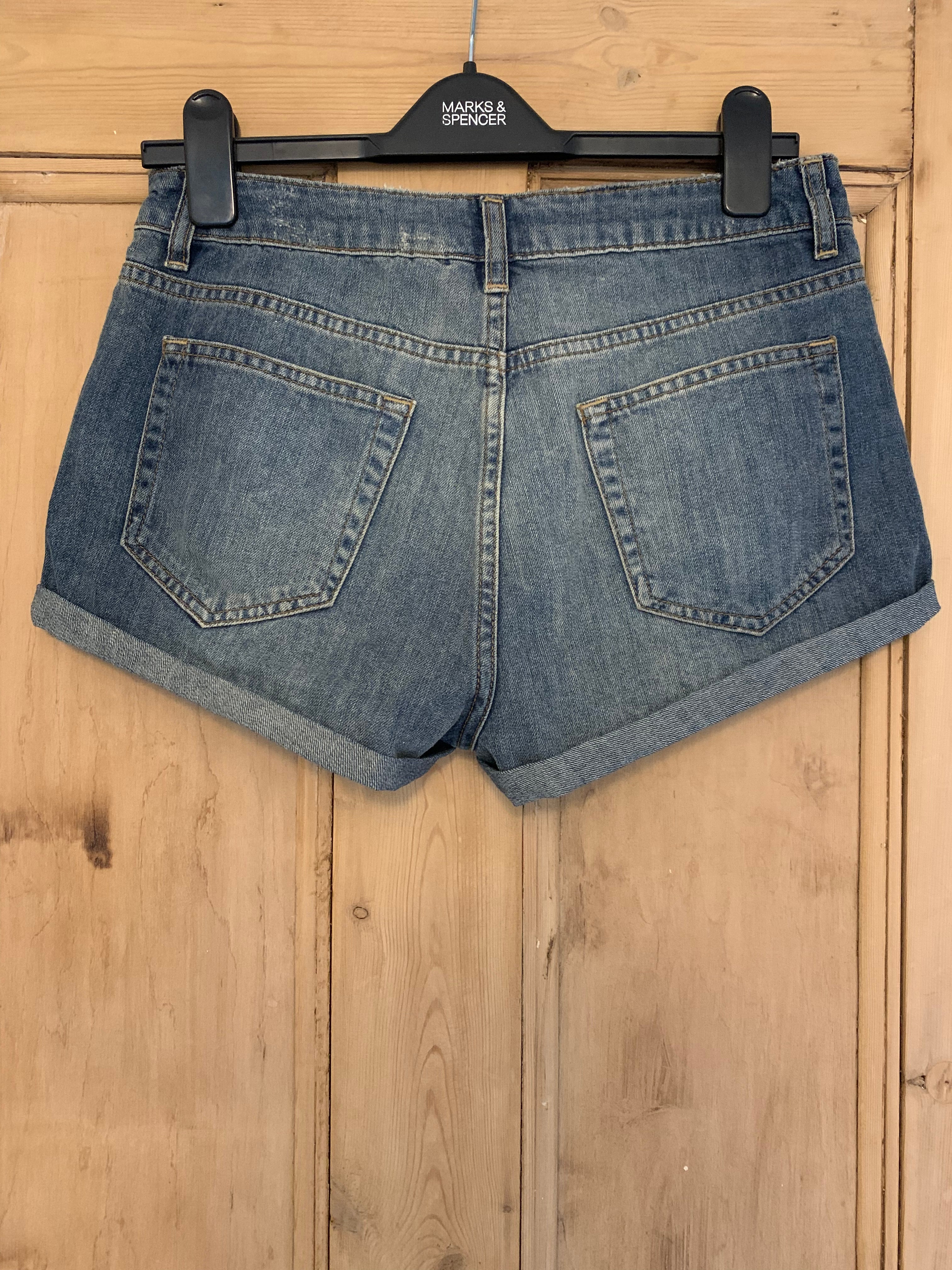 Preloved American flag print denim shorts