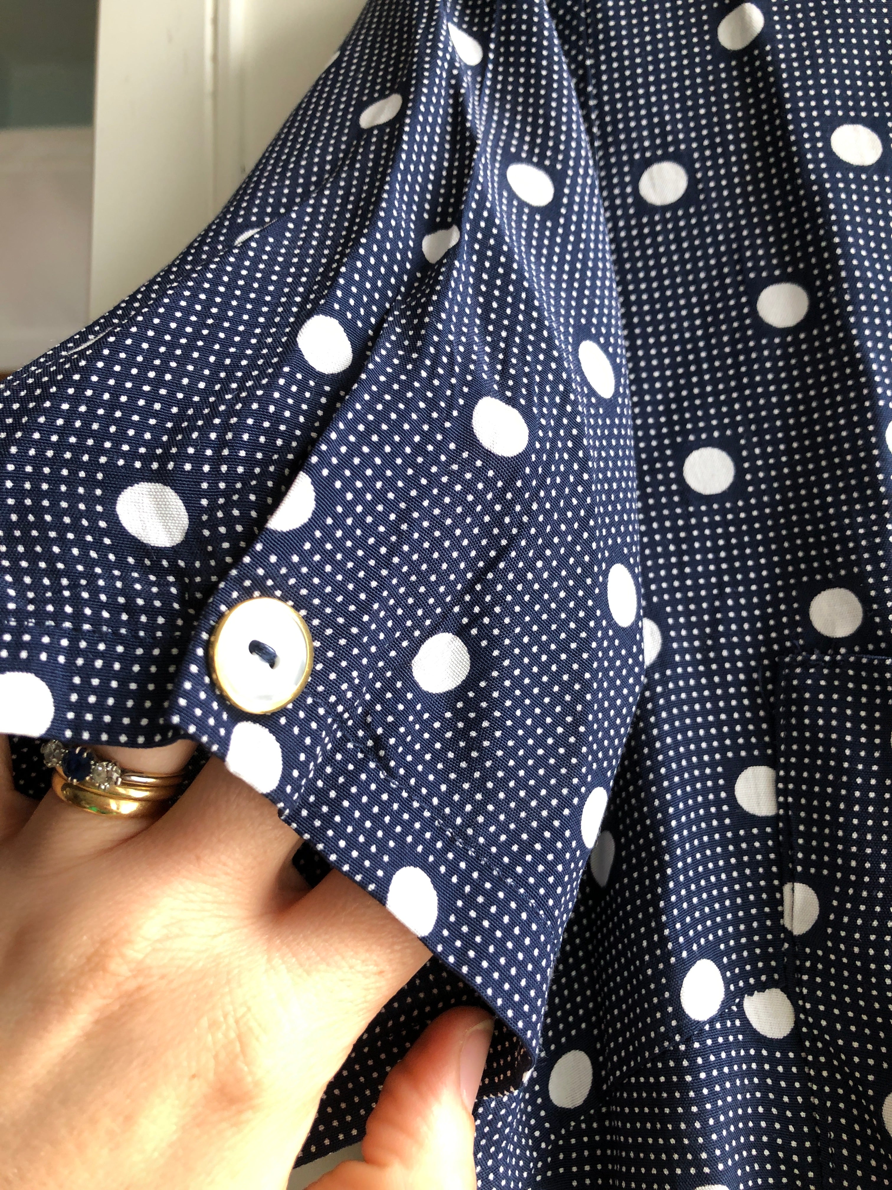 Preloved Navy Polka Dot button down dress