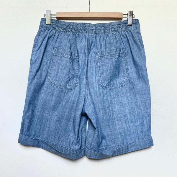 Preloved Penderleith 100% Cotton Chambray Mid Indigo Blue Shorts UK 8