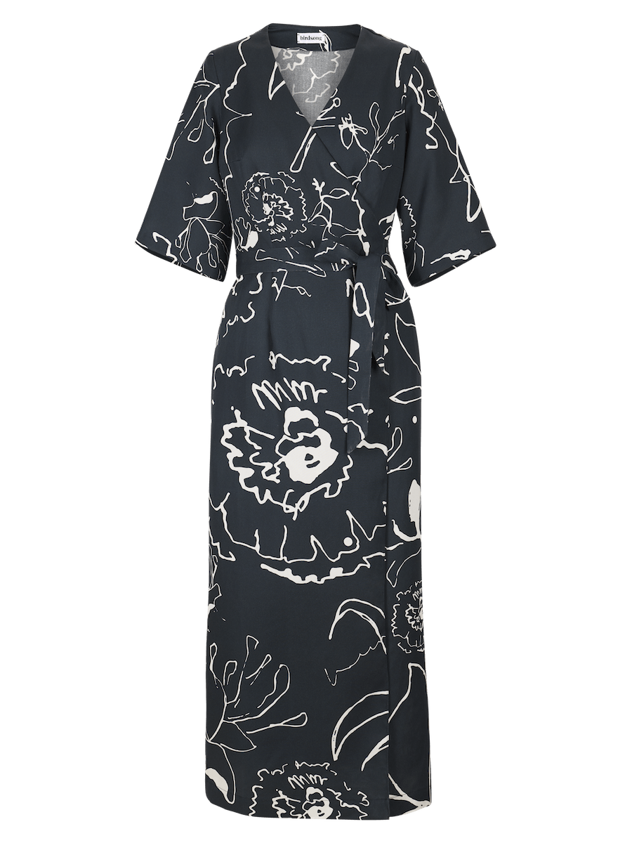 Preloved Birdsong London Navy Blue Printed Wrap Dress