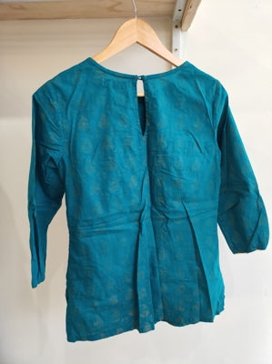 Preloved Teal 3/4 length sleeve top with Gold detailing