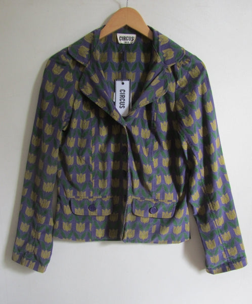 Preloved 70s cord cotton floral tulip print retro vintage blazer jacket UK 10