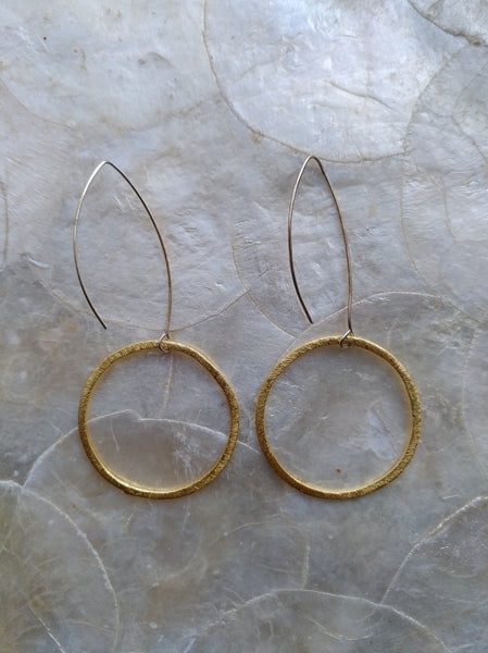 Preloved Handcrafted gold plated textured hoop minimalist drop dangle earrings