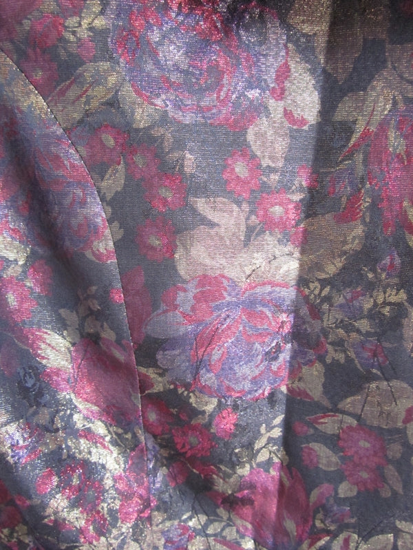 Preloved Vintage 80s Twilight Velvet Metallic Tapestry Floral Rose Print Jacket M