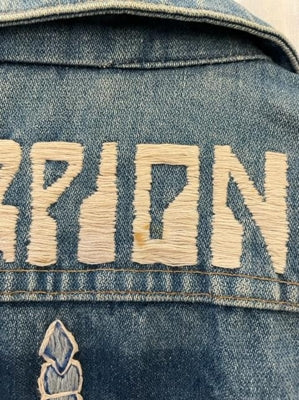 Preloved Wrangler 80s denim jacket with embroidery on the back