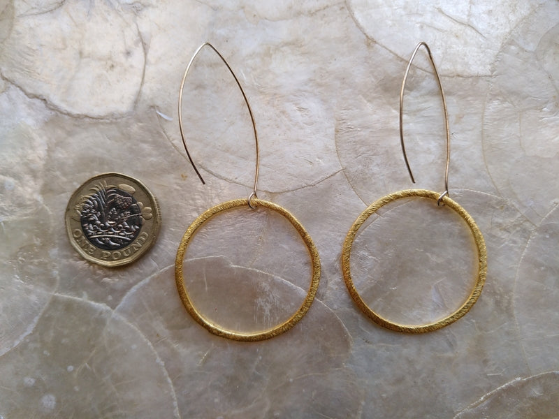 Preloved Handcrafted gold plated textured hoop minimalist drop dangle earrings