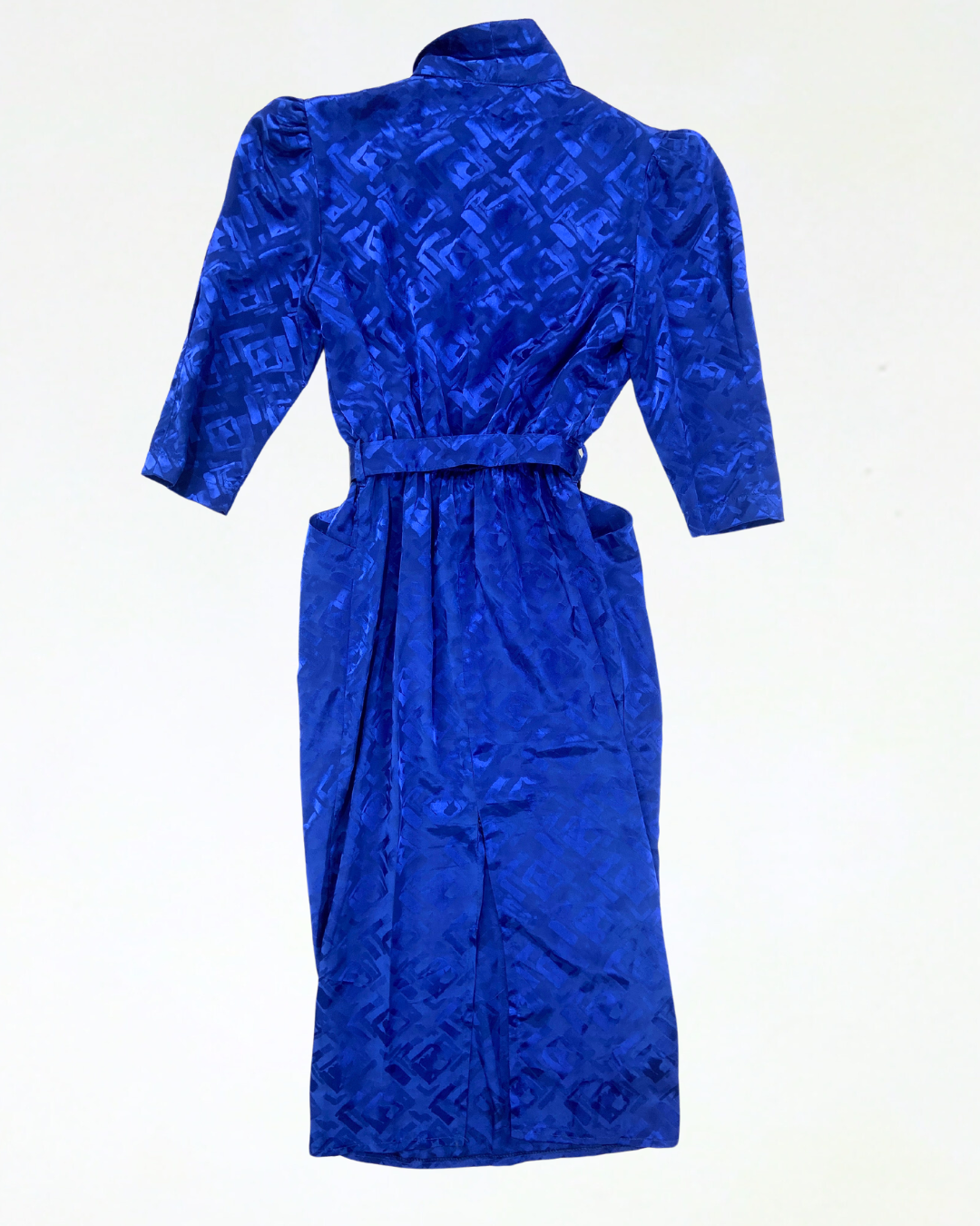 Cobalt Blue Textured Dress with Belt