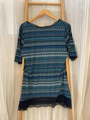 Preloved Blue and green pattern ruffle tunic top