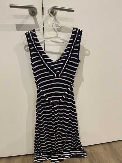Preloved Navy Stripe Fat Face Midi Dress