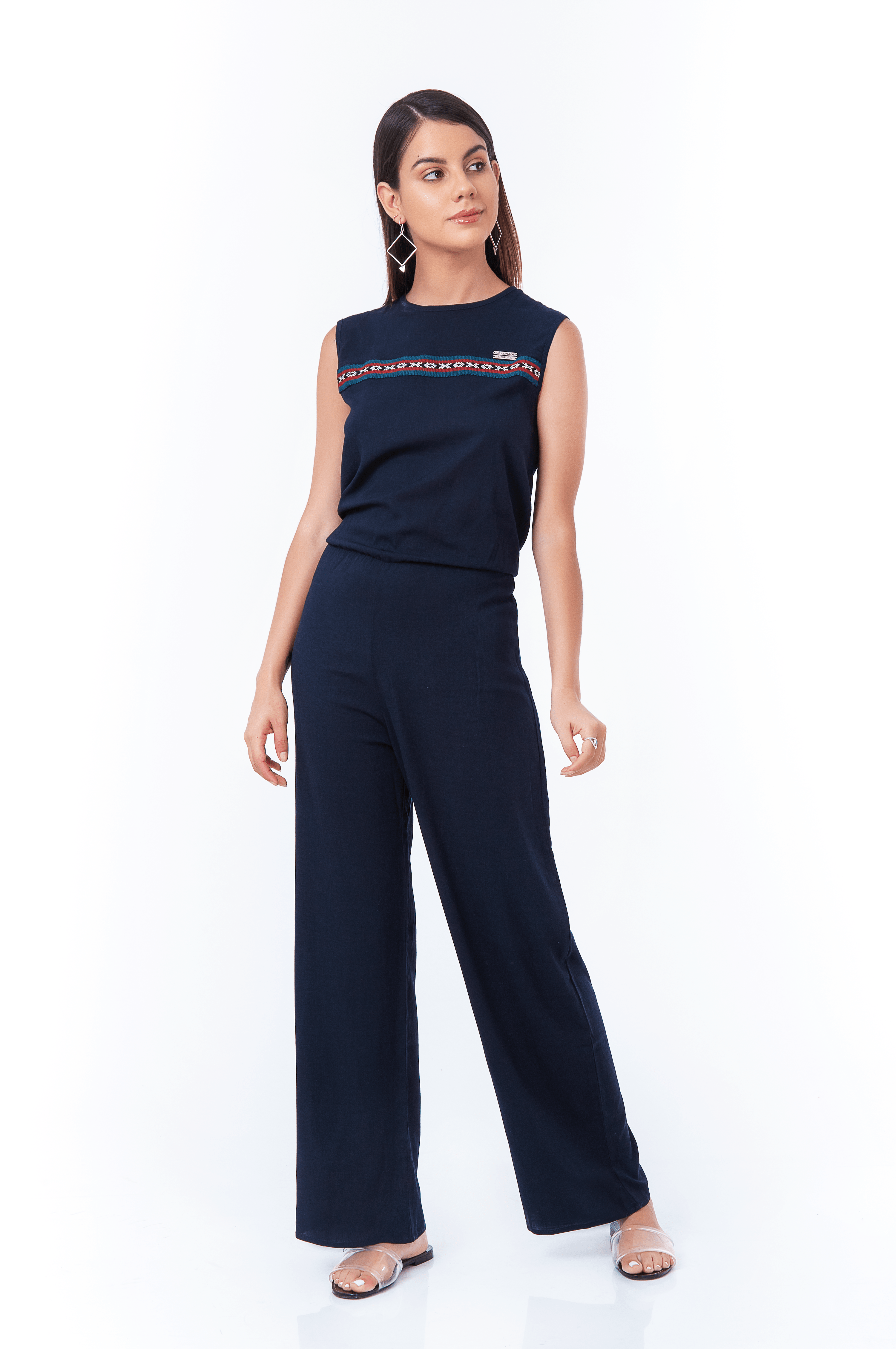 Preloved Navy blue jumpsuit broken eyelet