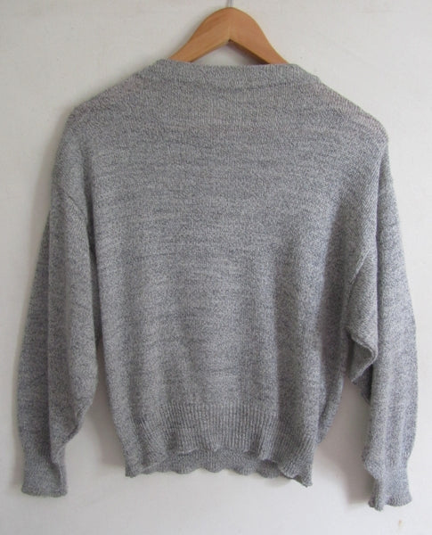 Preloved 80s vintage white grey angora mix geometric retro batwing sweater jumper