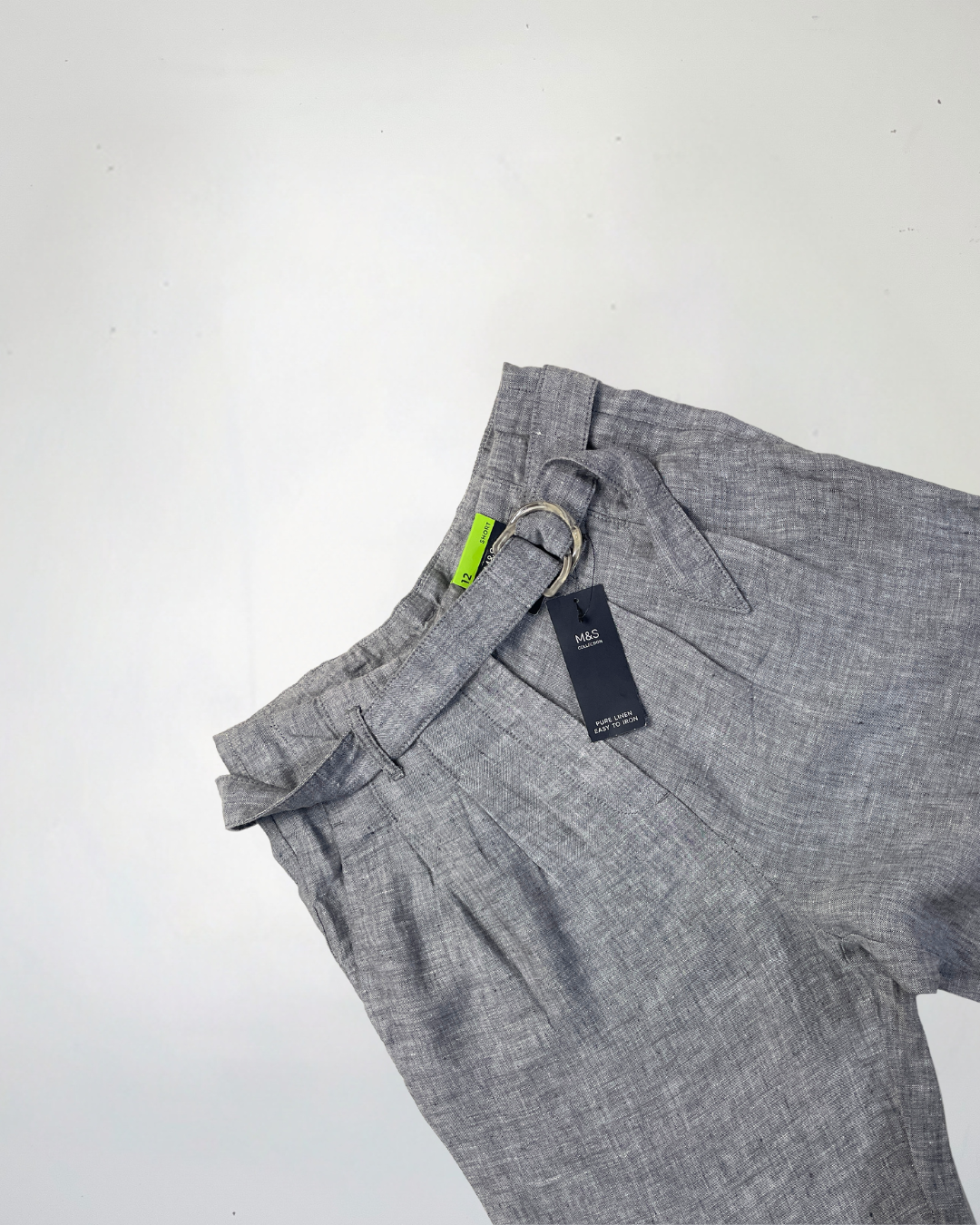 second hand M&S Light Grey High Rise Linen Trousers in Size 12 15 OWNI