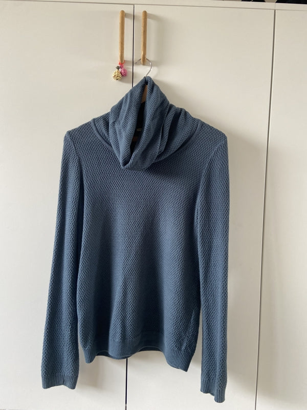 Preloved Blue textured roll/cowl neck jumper