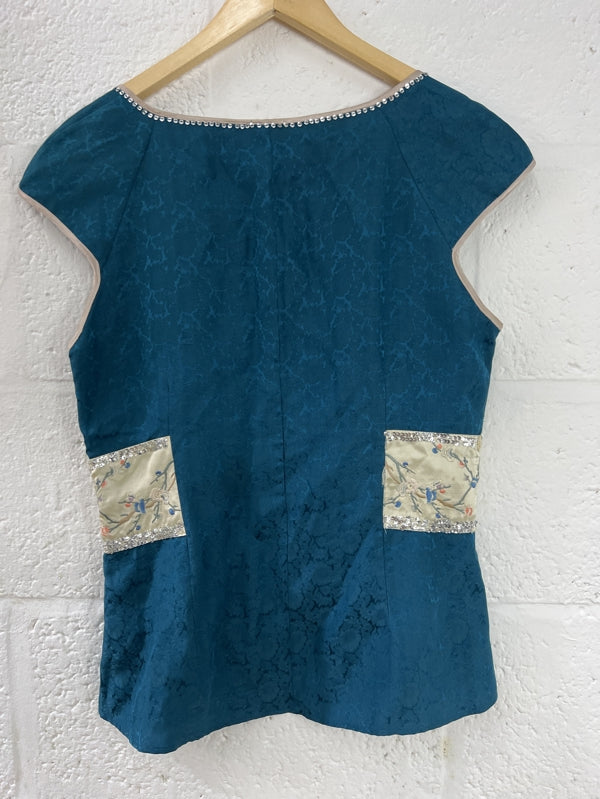 Preloved Teal Vest Silk Top in size 12