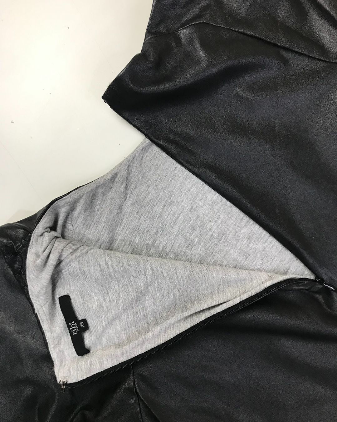 second hand tibi Tibi Faux Leather Black Round Neck Top in Size xs 20 OWNI