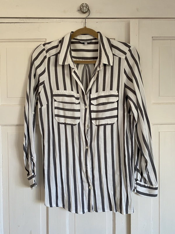 Preloved Grey Striped cotton blend shirt