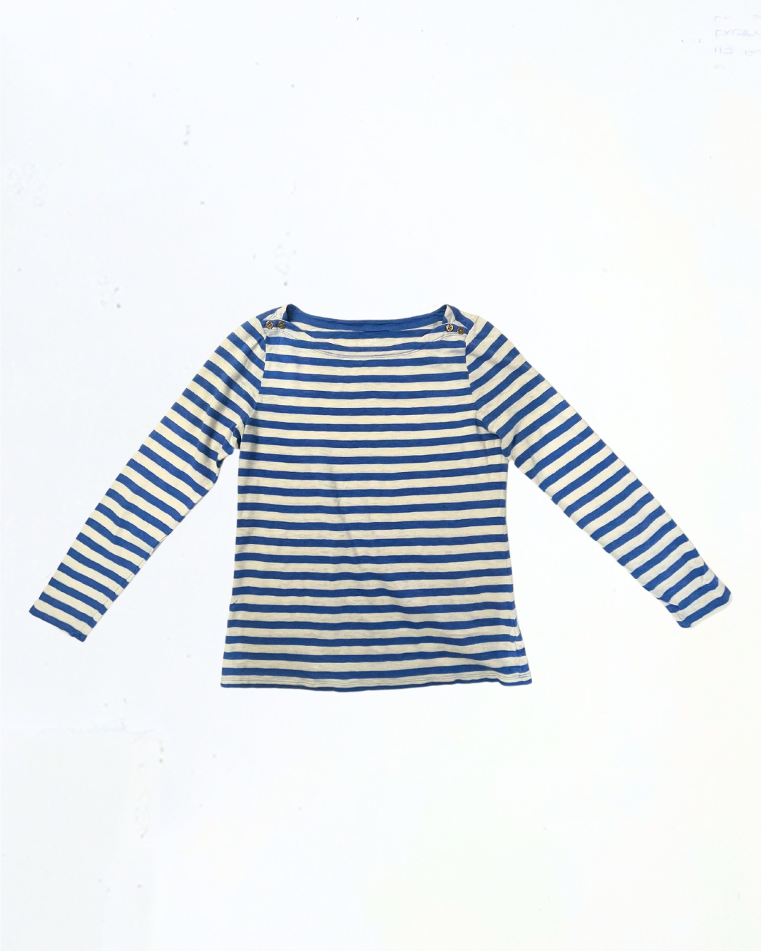 second hand J.Crew J.Crow White & Blue Long Sleeve Painter Tee in Size L 18 OWNI