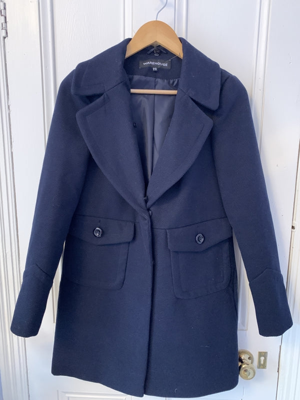 Preloved Navy blue jacket with removable fur trim