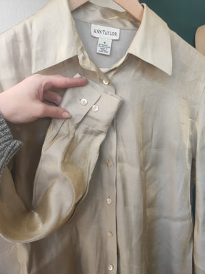 Preloved Golden Shimmer Button-Up Blouse