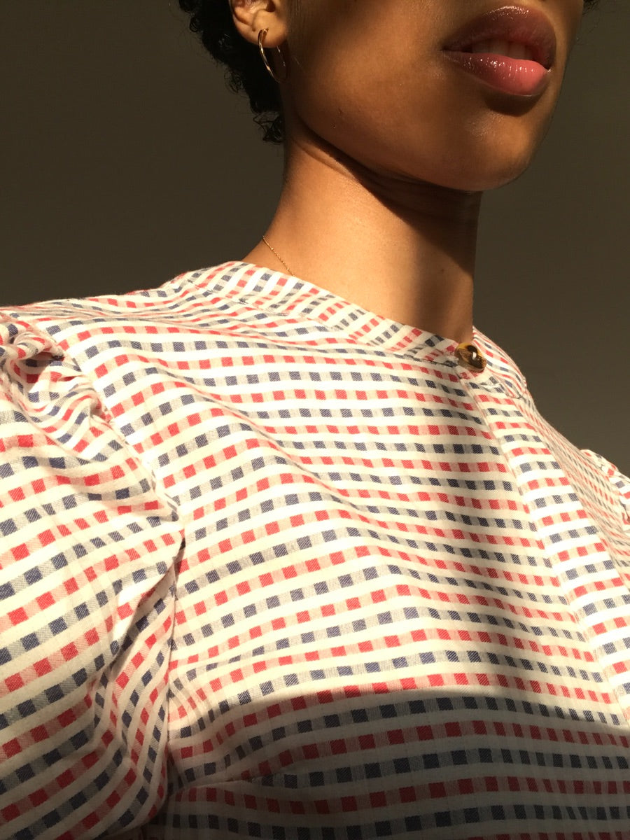 Preloved Organic Cotton Volume Long Sleeved Check Top
