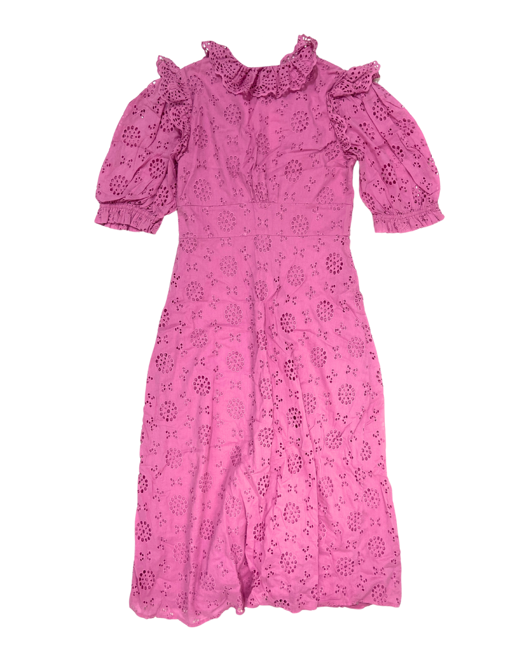 Pink Eyelet Lace Midi Dress