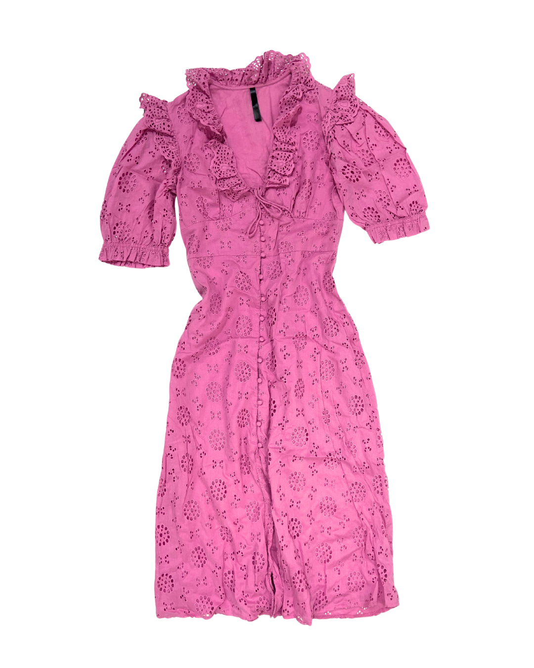 Pink Eyelet Lace Midi Dress