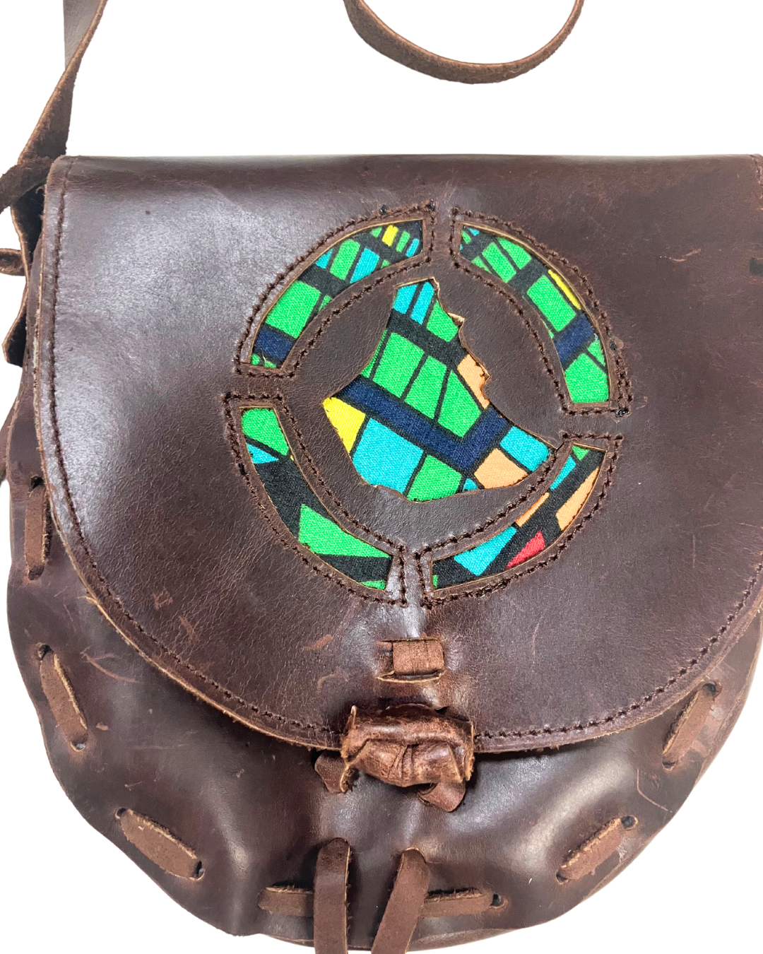 Dark Tan Crossbody with Mosaic Inlay