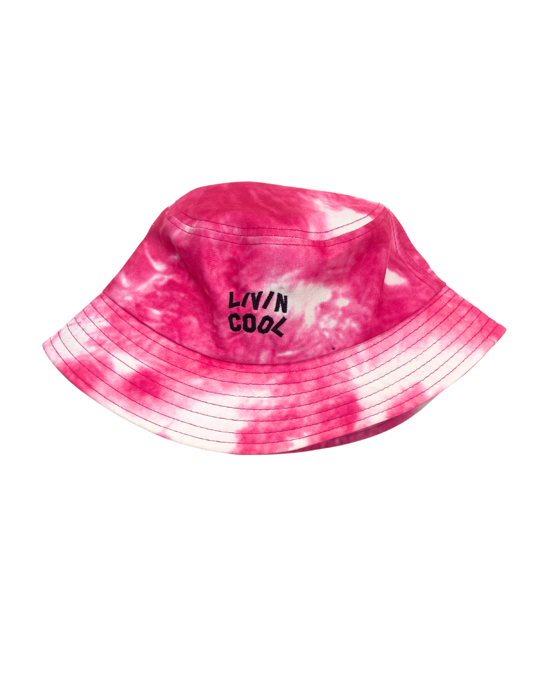 Living Cool" Pink Tie Dye Bucket Hat