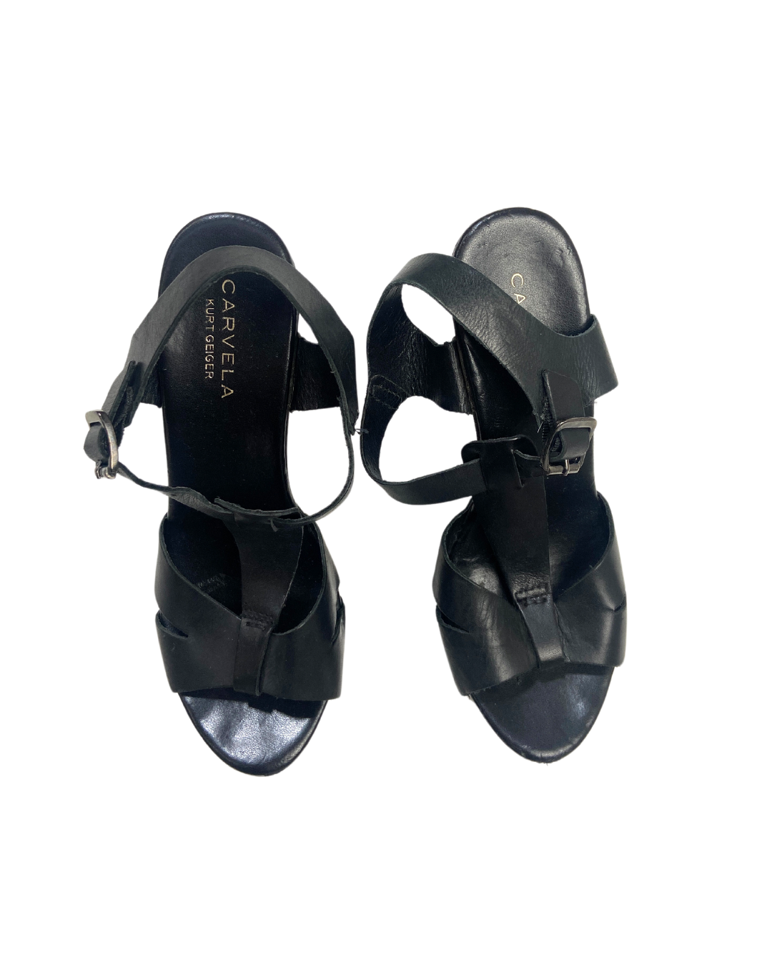 second hand Carvela Carvela Black Leather Studded Wedge Sandals 12 OWNI