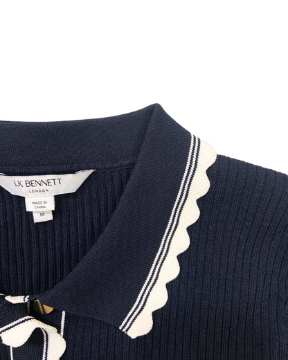 LK Bennet Navy Blue Knit Top with Contrasting Trim