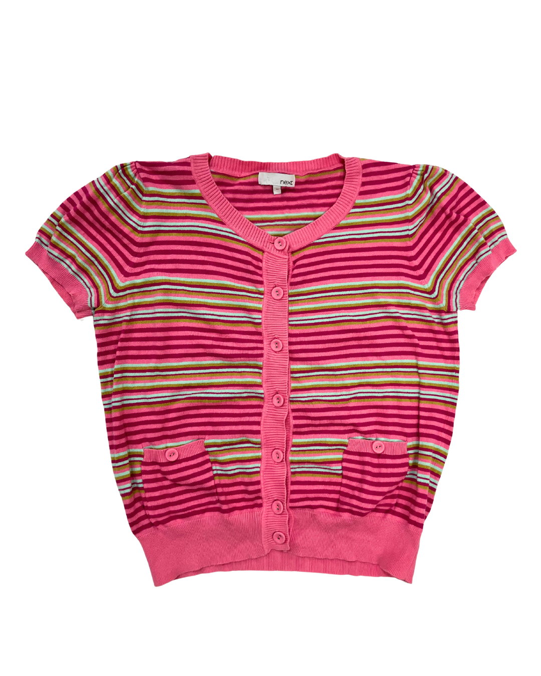 Next Pink Stripe Short Sleeve Cardigan