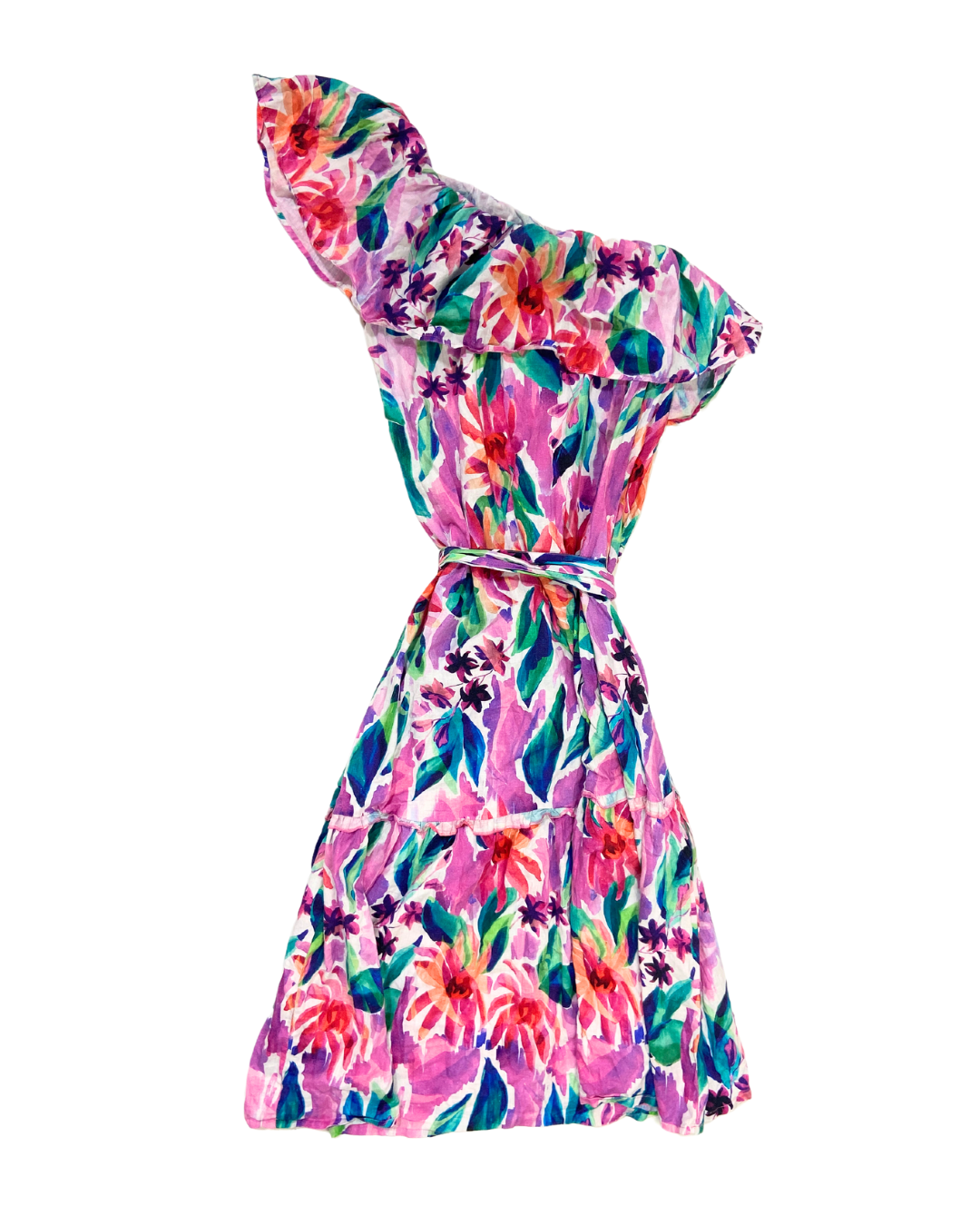 Thought Floral Asymmetrical Ruffle Midi Dress
