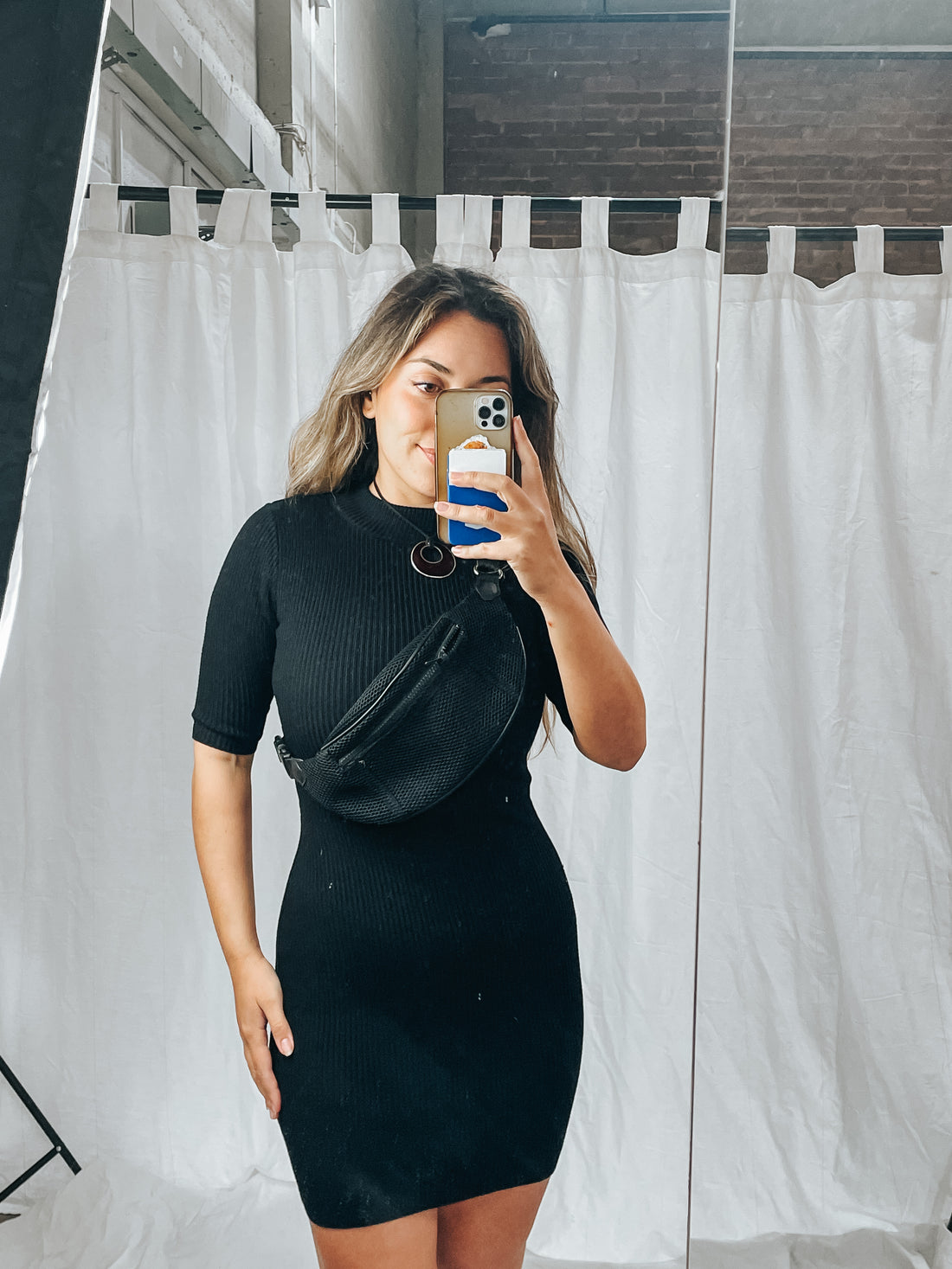 LU NYC Ribbed Black Midi Dress