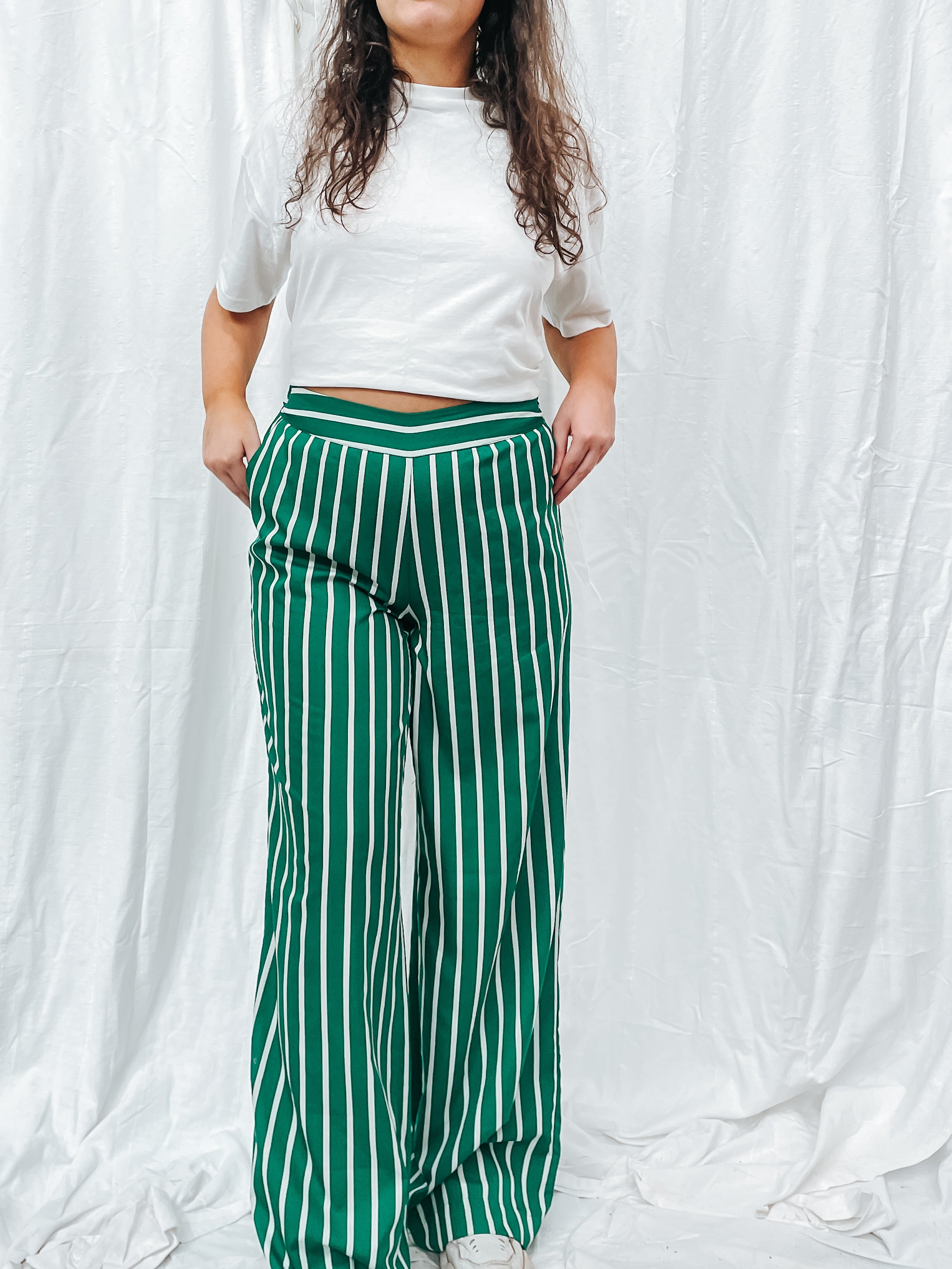 Striped Green Trouser Bundle (Trouser &amp; Tshirt) (Size 12)